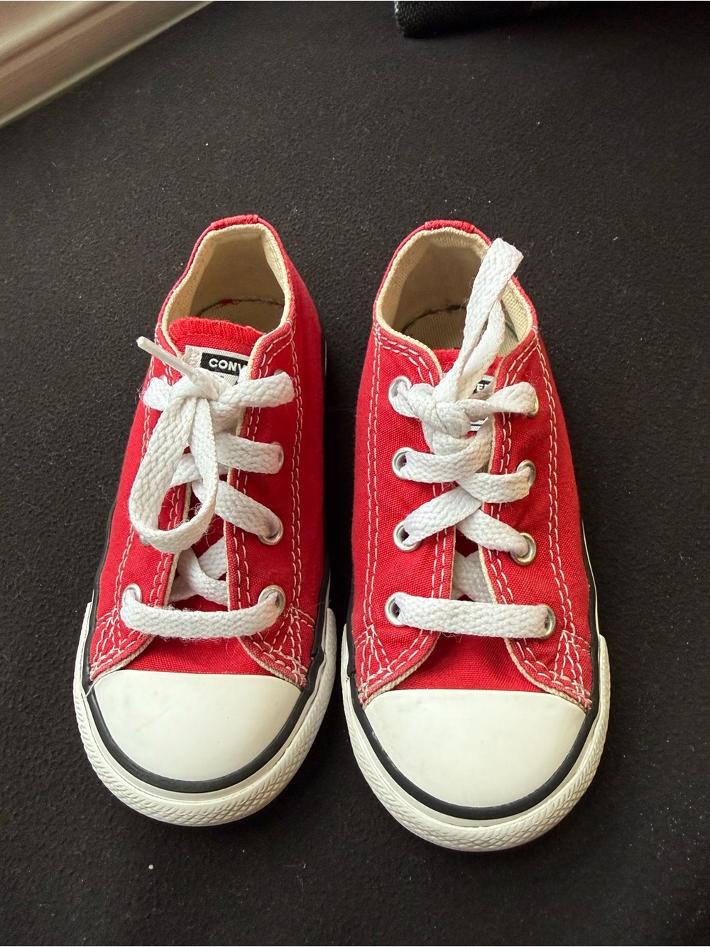 Converse Kids Red Low Top Canvas Sneakers with White Accents